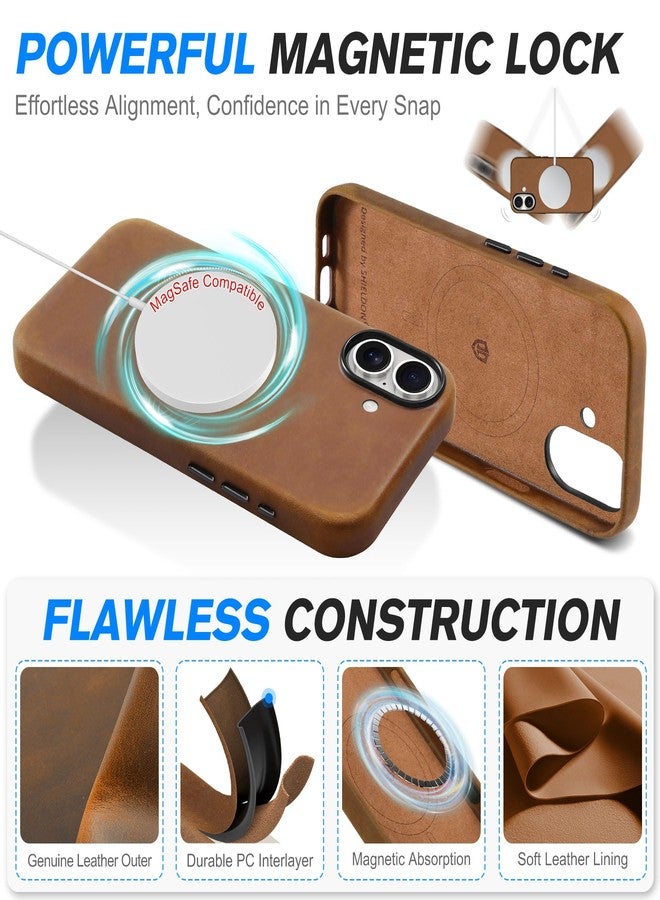 SHIELDON Case for iPhone 17 6.3-inch, Crazy Horse Leather, Magnetic Wireless Charging, Slim Fit, Non-Slip, Anti-Scratch, Metal Buttons, Shockproof Phone Cover - Brown - Image 5