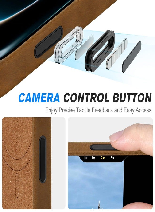 SHIELDON Case for iPhone 17 6.3-inch, Crazy Horse Leather, Magnetic Wireless Charging, Slim Fit, Non-Slip, Anti-Scratch, Metal Buttons, Shockproof Phone Cover - Brown - Image 4