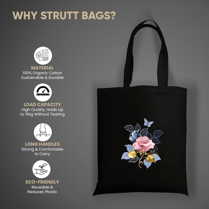 STRUTT حقيبة قماش قابلة للطي للنساء، حقيبة للطالبات الجامعيات، حقيبة تسوق قابلة لإعادة الاستخدام من قطن عضوي 100%، حقيبة متعددة الأغراض صديقة للبيئة للسفر والاستخدام اليومي - وردي روز - Image 2