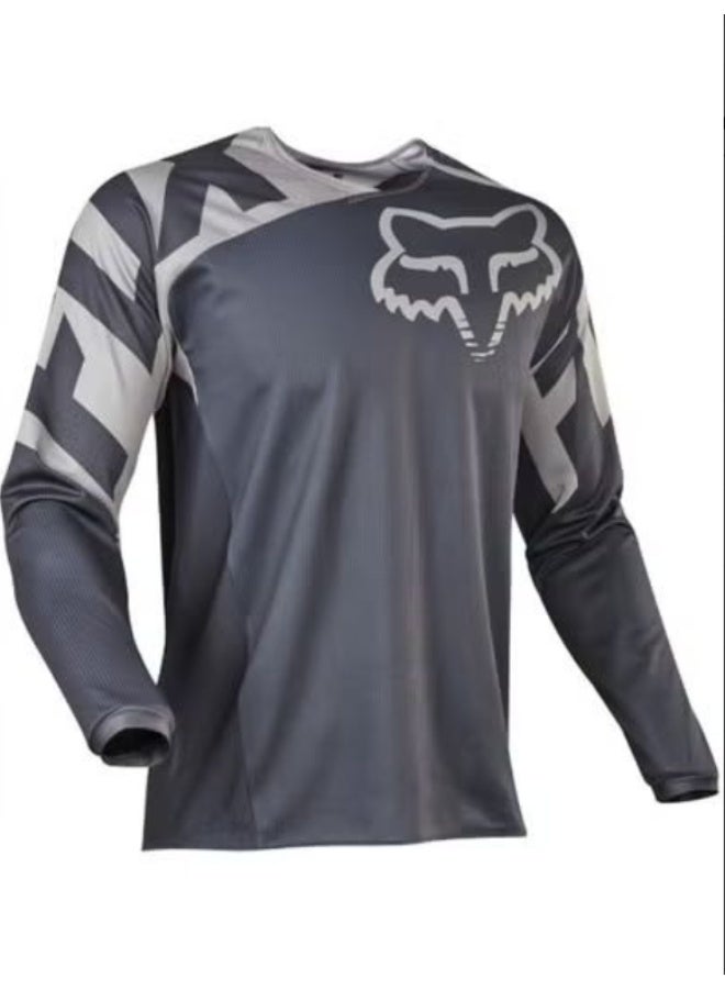 Racing Gray  Black Motocross Long-Sleeve Jersey-XL