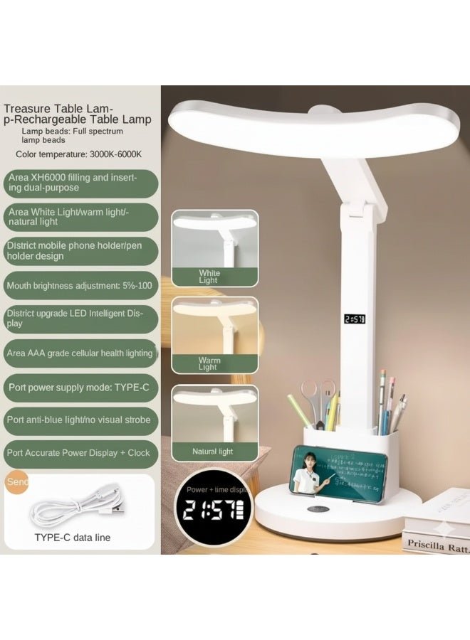 مصباح مكتب LED بقاعدة شحن Type-C | مصباح طاولة تحكم باللمس 3 ألوان | إضاءة حماية العين مع تعتيم | مصباح قراءة بجانب السرير مع حامل جوال وشاشة LCD وساعة رقمية - Image 2