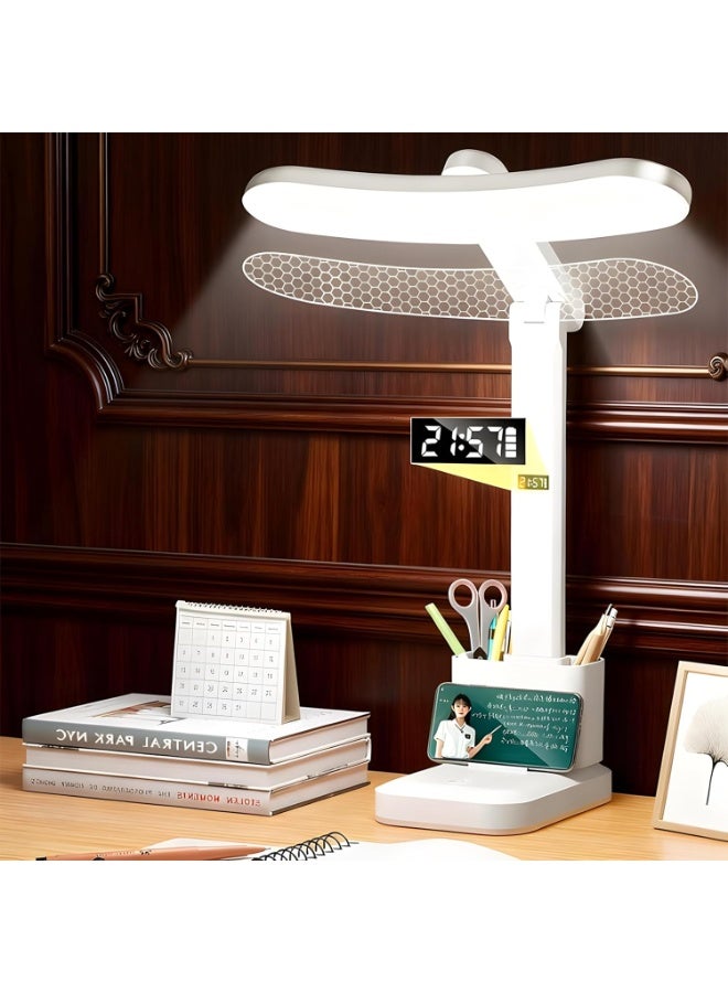 مصباح مكتب LED بقاعدة شحن Type-C | مصباح طاولة تحكم باللمس 3 ألوان | إضاءة حماية العين مع تعتيم | مصباح قراءة بجانب السرير مع حامل جوال وشاشة LCD وساعة رقمية - Image 3