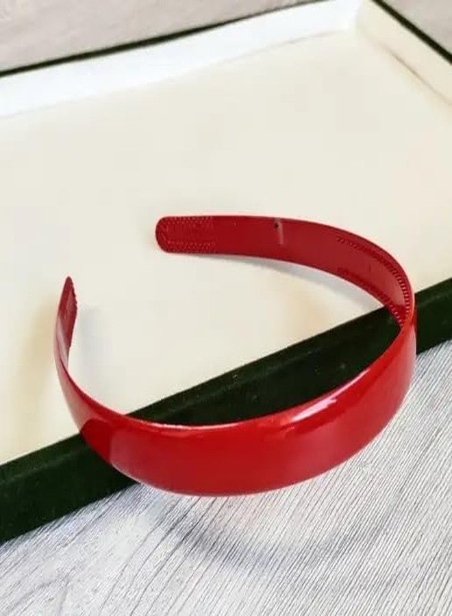 HAPPYMATES Headbands for Women 1 Inch Fancy Hair bands Plastic Hard Headband with Teeth Headband for Women and Girls Fashion Plastic Hard Head Band Solid Colors (Glossy Red, 2pc) - Image 1
