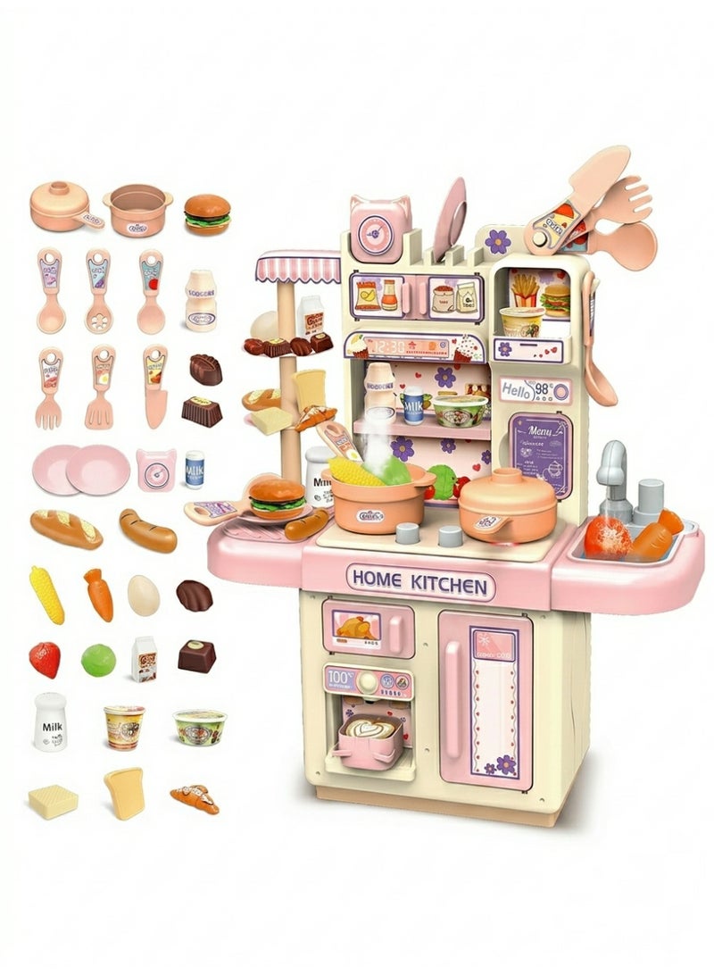 INBEALY Kids Kitchen Set Pretend Play Cooking Toy with 100% Safe Real Steam and Running Water Sink 33 Pieces Pink - Image 5