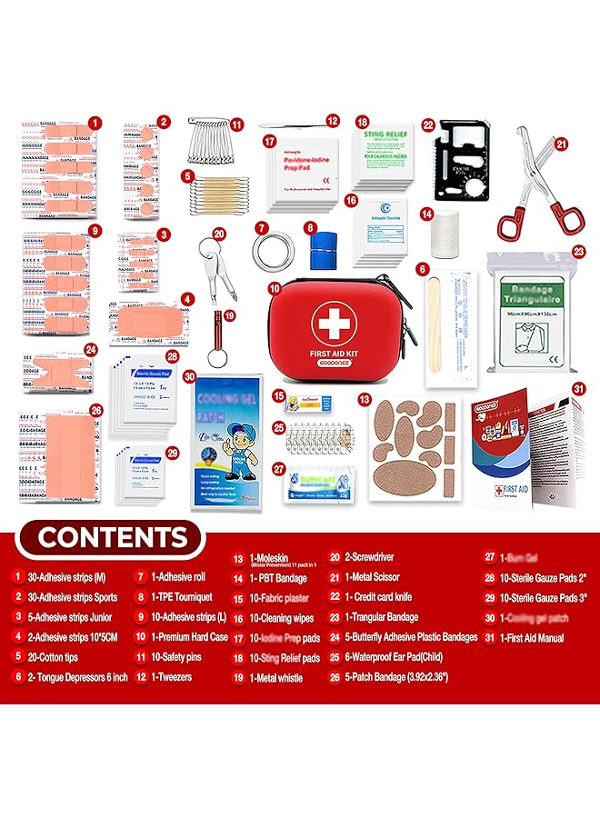 GOODONE2 200 Pcs First Aid Kit Clean Treat Protect Minor Cuts Scrapes. Home Office Car School Business Travel Emergency Kit Survival Hunting Outdoor Camping & Sports (200 Pcs) Red - Image 2