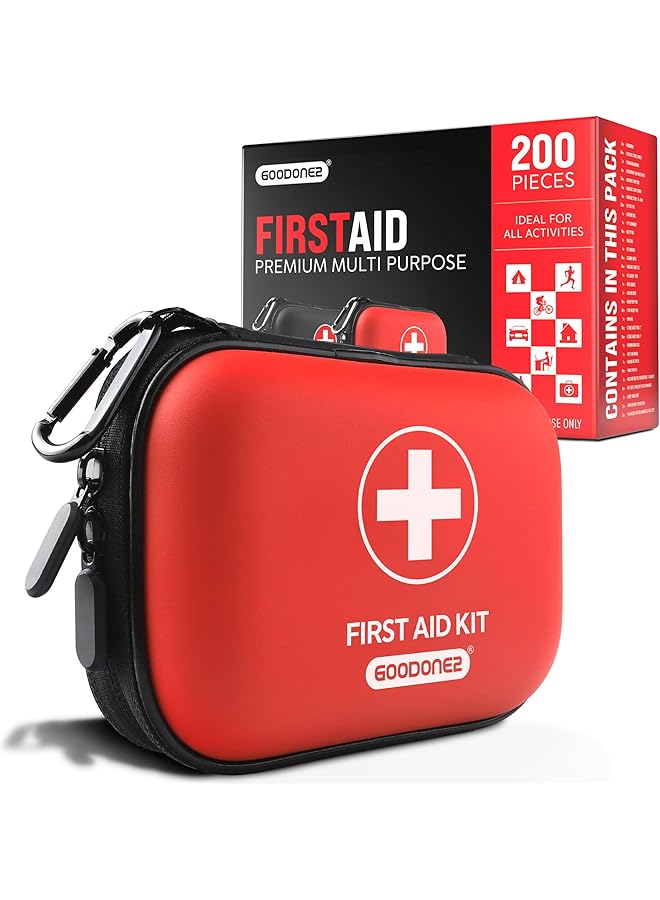 GOODONE2 200 Pcs First Aid Kit Clean Treat Protect Minor Cuts Scrapes. Home Office Car School Business Travel Emergency Kit Survival Hunting Outdoor Camping & Sports (200 Pcs) Red - Image 1