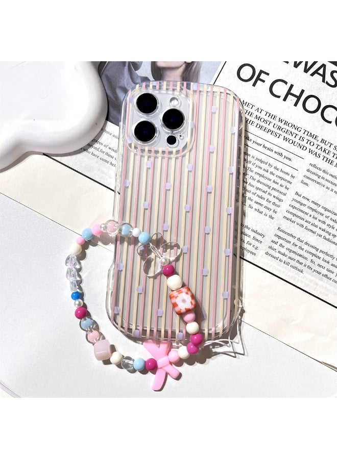 NIBEMINENT Korean Stripes Protective TPU Case Cover with Chain For iPhone 15 Pro Max Clear - Image 2