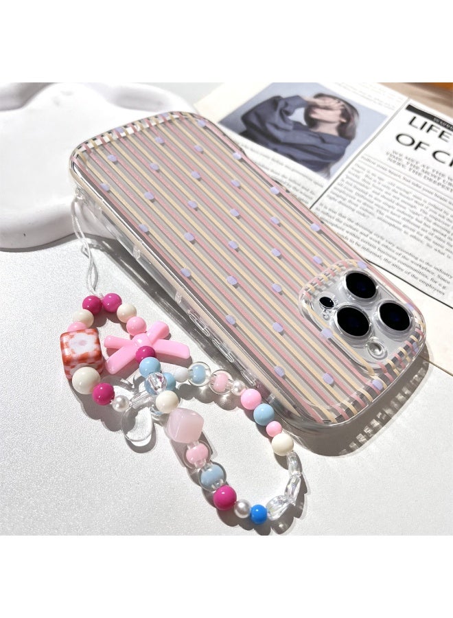 NIBEMINENT Korean Stripes Protective TPU Case Cover with Chain For iPhone 15 Pro Max Clear - Image 1