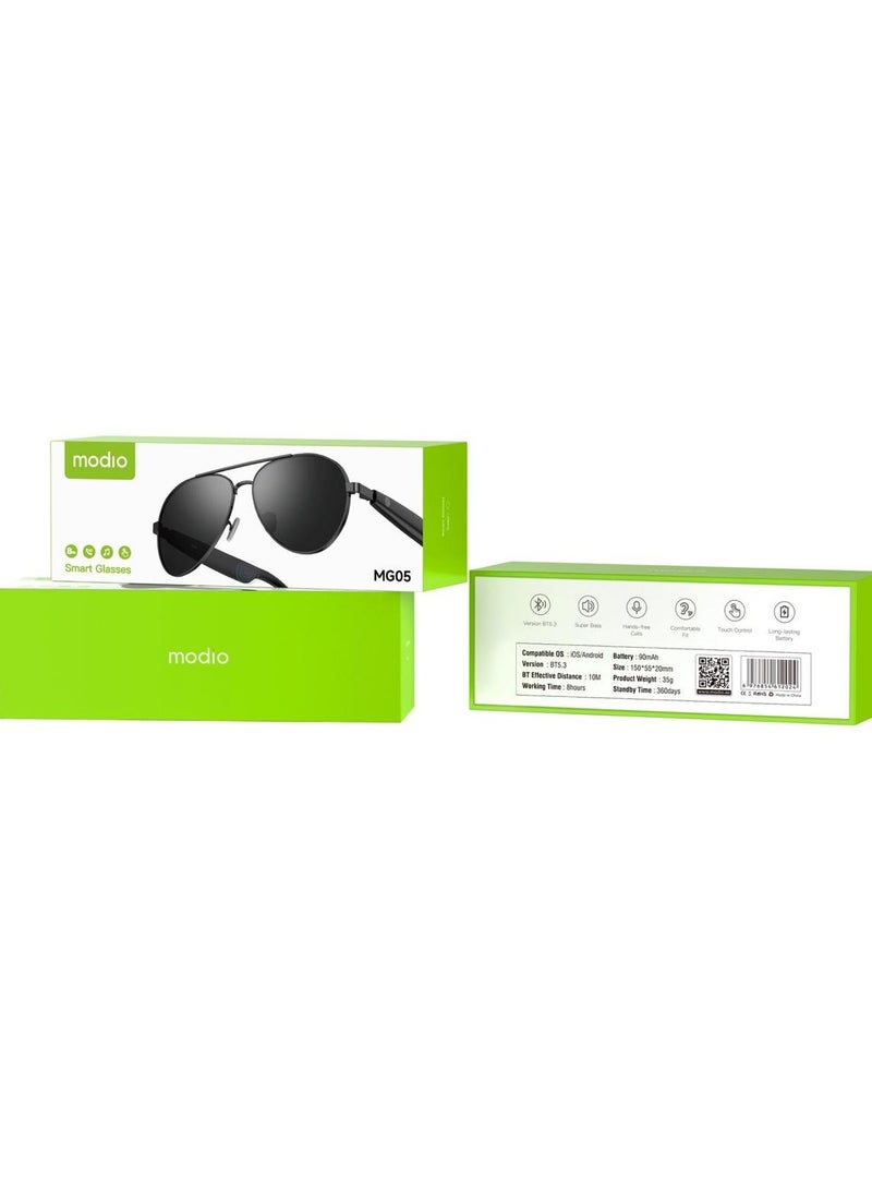 Modio MG05 Smart Audio Glasses – Bluetooth 5.3, HD Stereo Sound, Touch Control, Long Battery, Stylish Design for Music & Calls - Image 1