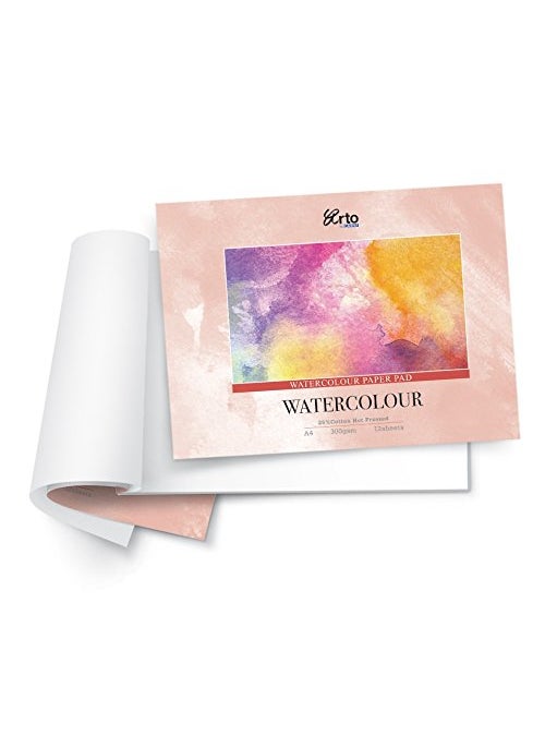 Arto ARTO Fabriano Watercolour Paper Pad 25 Cotton Hot Pressed A4 300 Gsm 12 Sheets Pack Of 2 