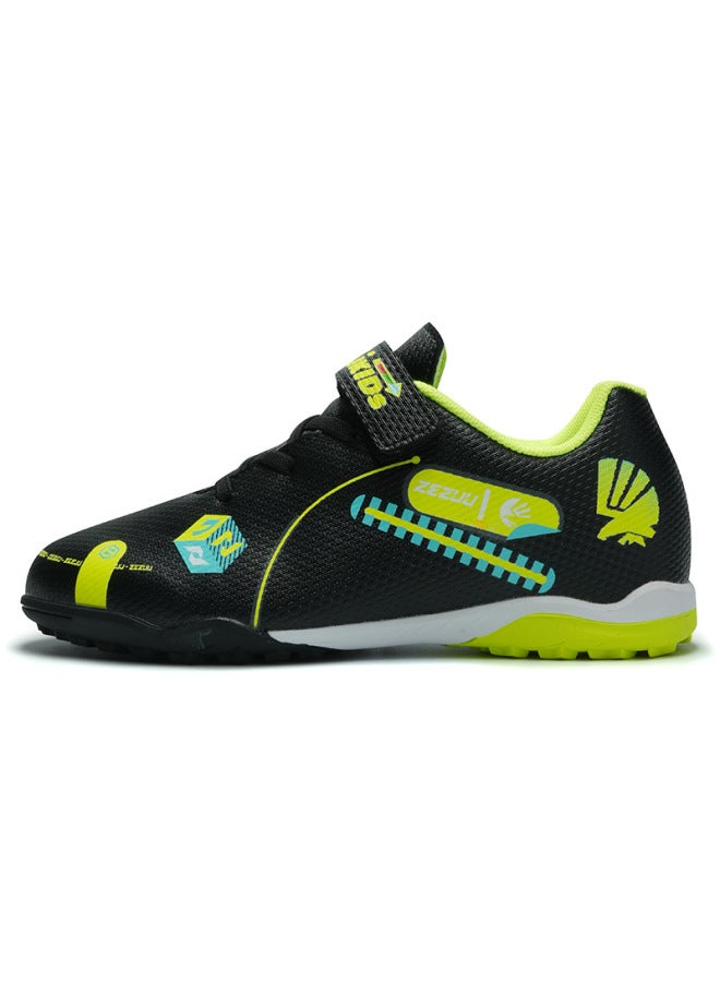 Black New Velcro Football Shoes For Boys And Girls And Primary School Students Breathable Crushed Nails Football Shoes Artificial Lawn Game Training Shoes