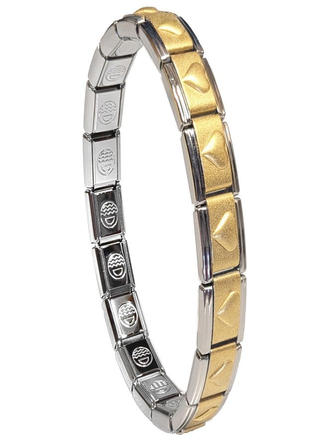 Dolceoro SB-008, Raised 2-Tone Heart Satin Matte Italian Modular Starter Charm Bracelet, 9mm wide Stainless Steel, 18 Links for wrist 6-6 3/8" - Image 1