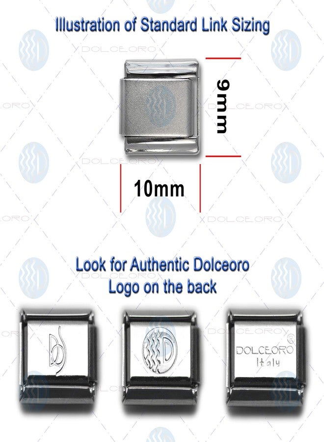 Dolceoro SB-008, Raised 2-Tone Heart Satin Matte Italian Modular Starter Charm Bracelet, 9mm wide Stainless Steel, 18 Links for wrist 6-6 3/8" - Image 5