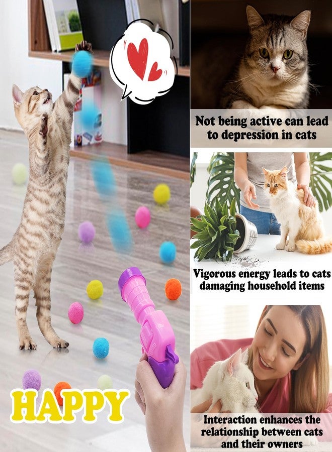 Andiker Cat Toy Balls Set, 30pcs Plush Cat Pom Pom Balls&a Plastic Launcher Set for Kitten Catch&Fetch Interactive Cat Toy with Colorful&Soft Cat Balls for Indoor Cats to Keep Fit (Pink 30pcs) - Image 5