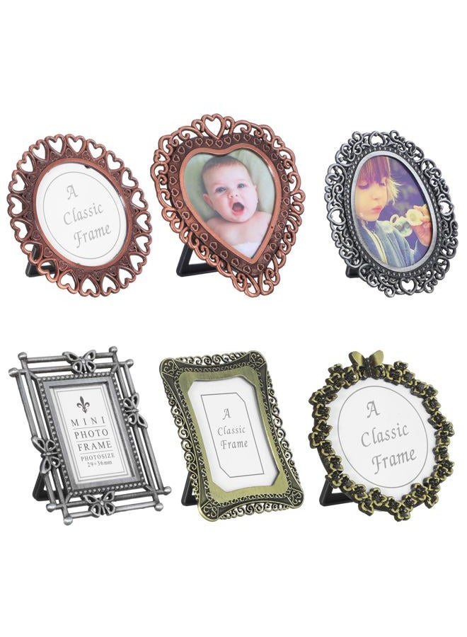 IANFAN 6 Pcs Mini Vintage Picture Frame, One-Inch Wallet Size Picture Frames Tiny Metal Picture Frames Antique Picture Frame for Pictures Paintings Display - Image 1