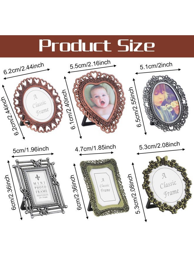 IANFAN 6 Pcs Mini Vintage Picture Frame, One-Inch Wallet Size Picture Frames Tiny Metal Picture Frames Antique Picture Frame for Pictures Paintings Display - Image 2