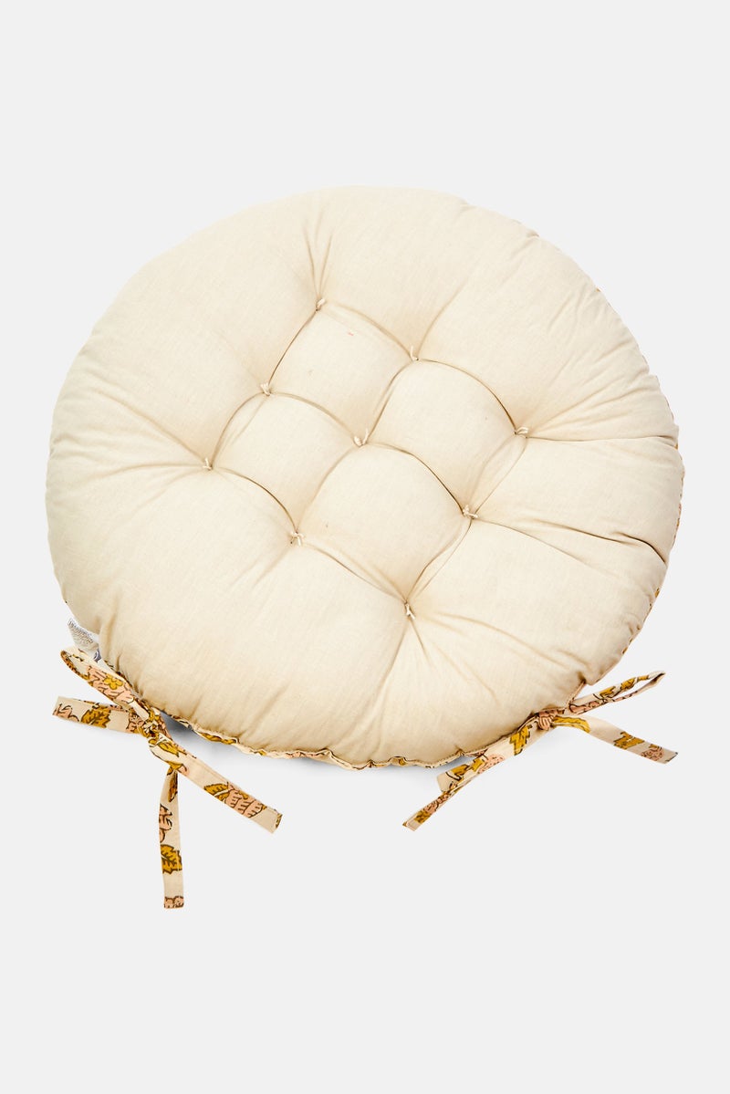 Muy Mucho Round Shape Floral Print Chair Cushion, Off White Combo - Image 2