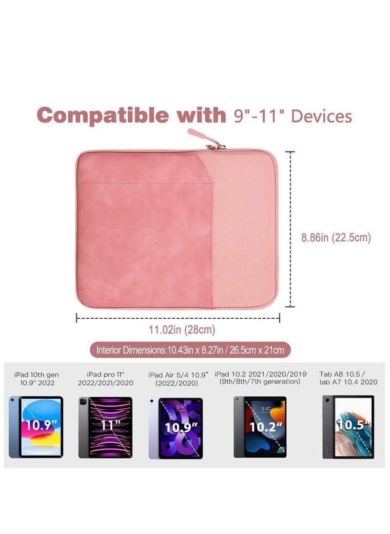 9-11 Inch Tablet Sleeve Bag Carrying Case for iPad Pro 11 2021-2018, Air 5/4 10.9, 10.2, Galaxy Tab A8 10.5/Tab S8 11", Surface Go 2/1, Protective with Pocket, Pink