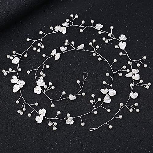 BEAYFILY Bridal Wedding Hair Vine,Extra Long Pearl and Crystal Beads Bride Head Piece,Silver Hair Accessories for Women and Girls (Silver) - Image 3
