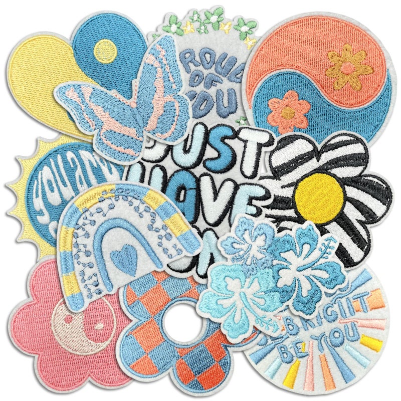 Cazzon Boho Girly Iron On Patches, Cute Embroidery Applique Patch, DIY Decorative Heat Press Patches for Jeans Jackets Clothing Backpacks Hats (Boho6 12 Pcs) - Image 1