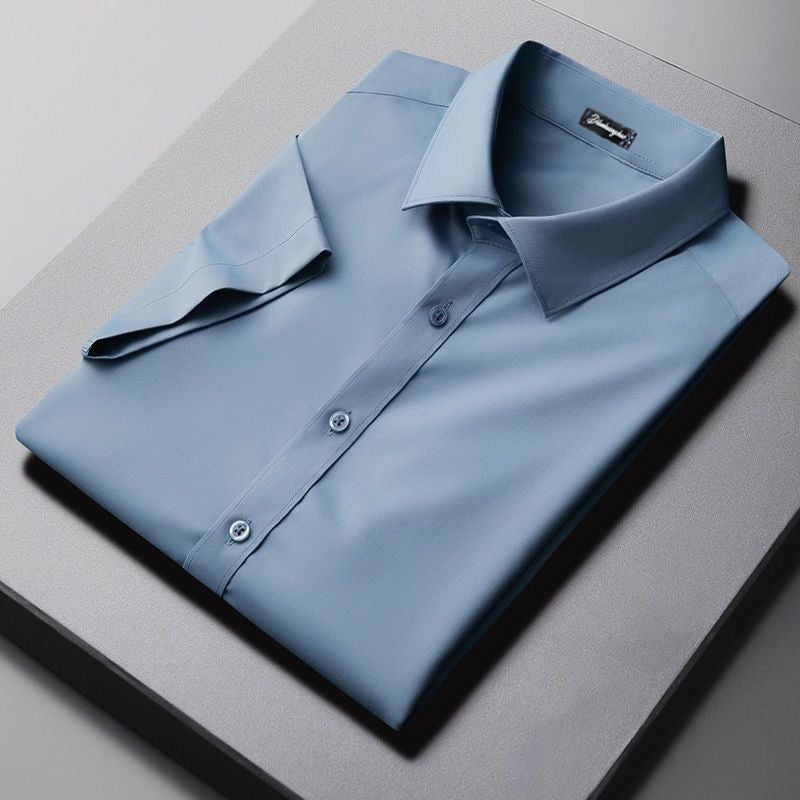 Men's Long-sleeved Summer White Shirt Business Professional Work Dress Short-sleeved Shirt dark gray Black Spring and Autumn Shirt - Image 1