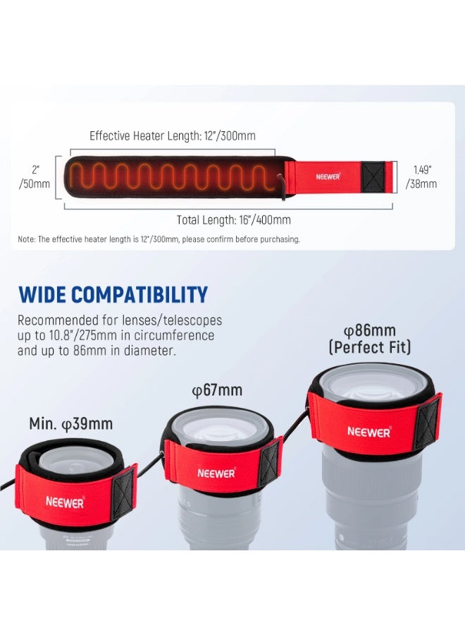 نيوير سخان عدسة USB 16 انش/400 ملم مع 3 اعدادات لدرجة الحرارة، شريط تسخين الندى يمنع تكثيف الضباب لكاميرا DSLR غير العاكسة للتصوير الفلكي، HW-17B - Image 5