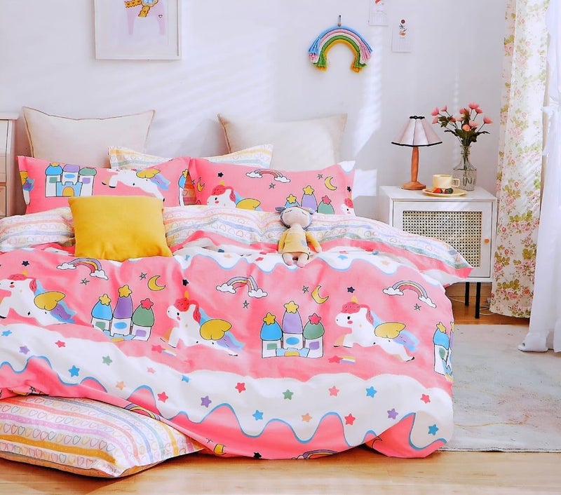 PRISCILLA 150 GSM Glace Cotton Kids Single Bed 250 TC Reversible Comforter | AC Blanket | Quilt | Duvet - All Seasons Lightweight Bedding Set with Cute Patterns - Design7 - Image 1
