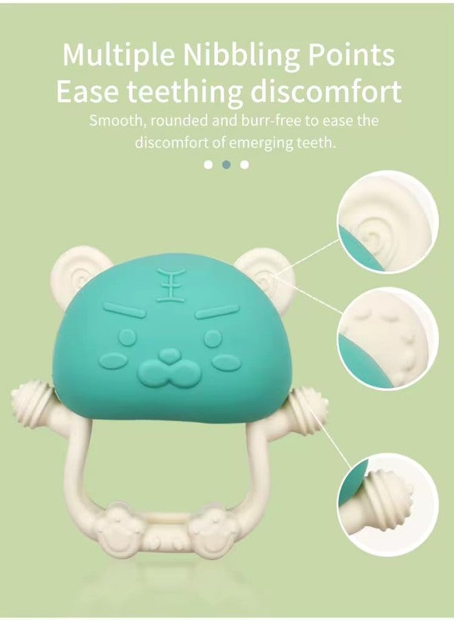 RUKAN Silicone Teething Toys 3 to 6 Months Soft, Anti Drop Teethers Baby Chew Toys, Helps Biting Skills Development BPA Free Safe Teether for Infants Tiger (Green) - Image 2