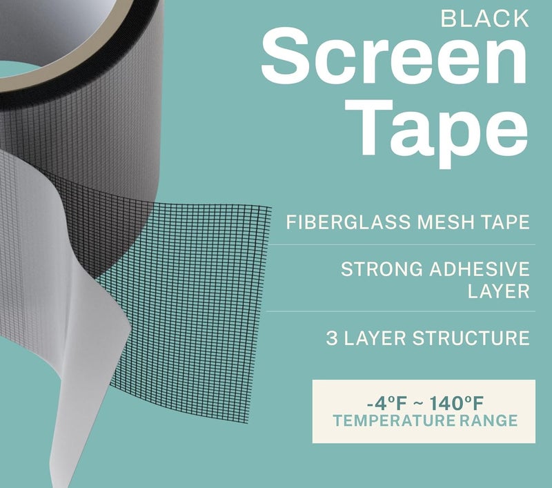 SHUTTLE ART Window Screen Repair Tape, 5X200 CM Strong Adhesive Waterproof Tape Fiberglass Covering mesh, Screenmend Door Mesh Repair Kit for Screen Tears Holes,Black - Image 3