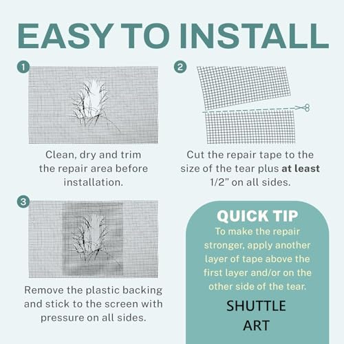 SHUTTLE ART Window Screen Repair Tape, 5X200 CM Strong Adhesive Waterproof Tape Fiberglass Covering mesh, Screenmend Door Mesh Repair Kit for Screen Tears Holes,Black - Image 4
