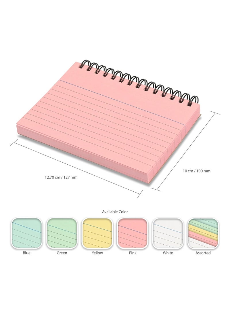 FIS® Ruled Record Cards, Size:5"x3" Inches (127x76mm), Double Loop Spiral Binding, Two Sides Single Ruled, 180gsm, Perforated, 50 Sheets Per Pad, Packet of 3 Pieces, Pink Color-FSIC53-180SPPI-3 - Image 5
