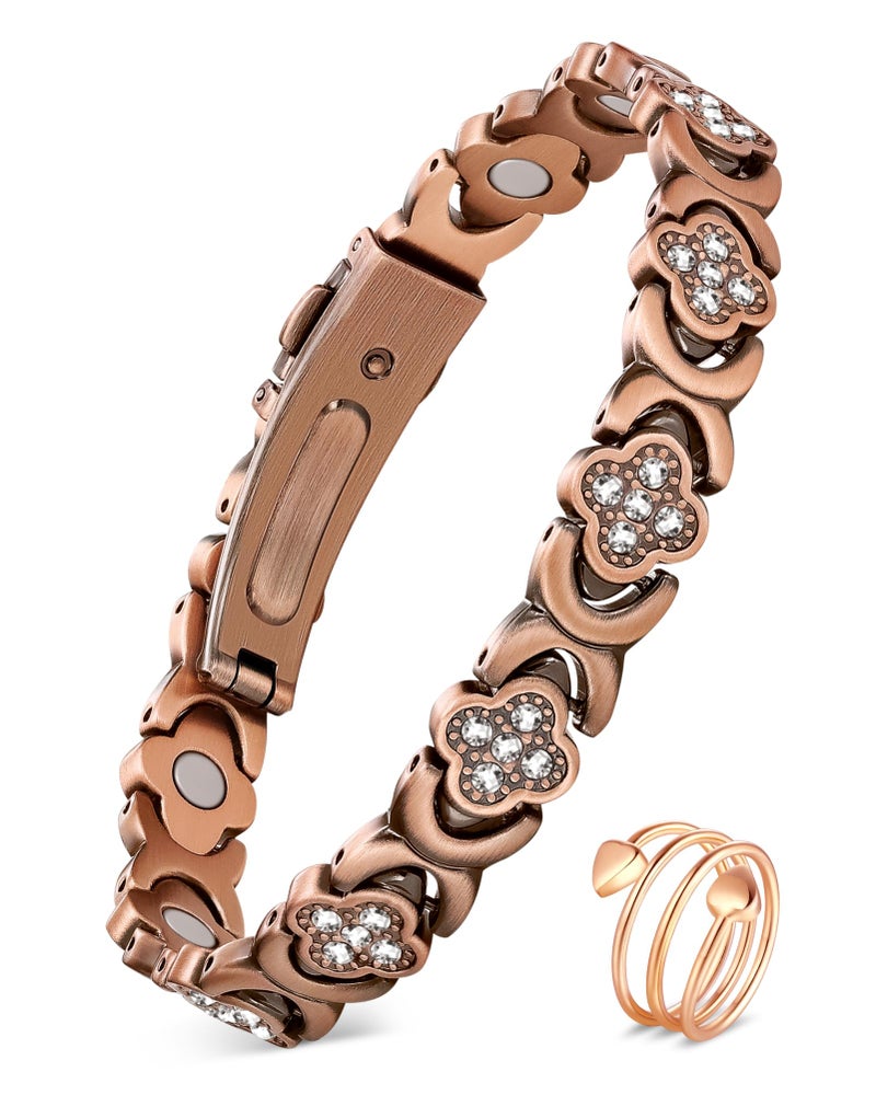 Feraco Pure Copper Bracelets & Rings for Women, Ultra Strength Magnetic Bracelet for Women with Neodymium Magnets & Sparkling Cubic Zirconia, Adjustable, Wellness Jewelry - Image 1