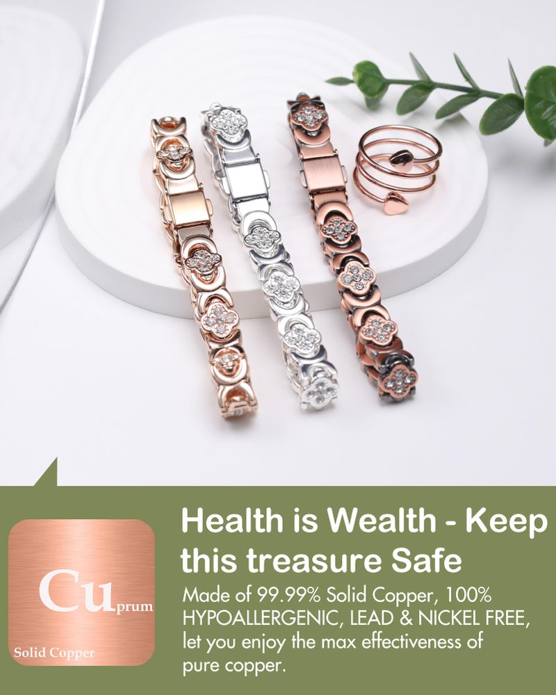 Feraco Pure Copper Bracelets & Rings for Women, Ultra Strength Magnetic Bracelet for Women with Neodymium Magnets & Sparkling Cubic Zirconia, Adjustable, Wellness Jewelry - Image 5