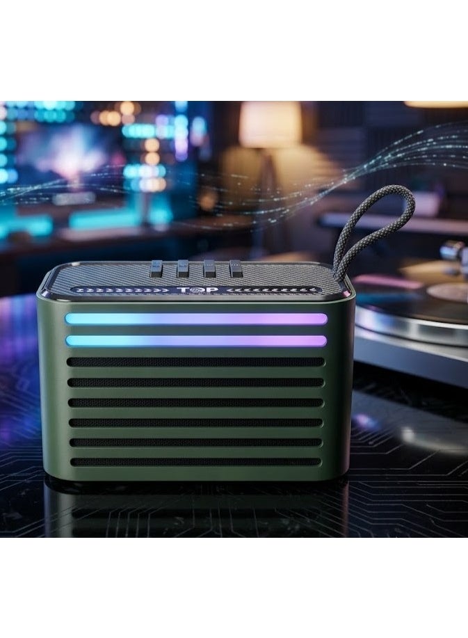 TOP T303 Portable Bluetooth Speaker 5W Wireless Speaker with RGB Lights, Strong Bass, TF Card & AUX Support, 1200mAh Rechargeable Battery - Green - Image 2