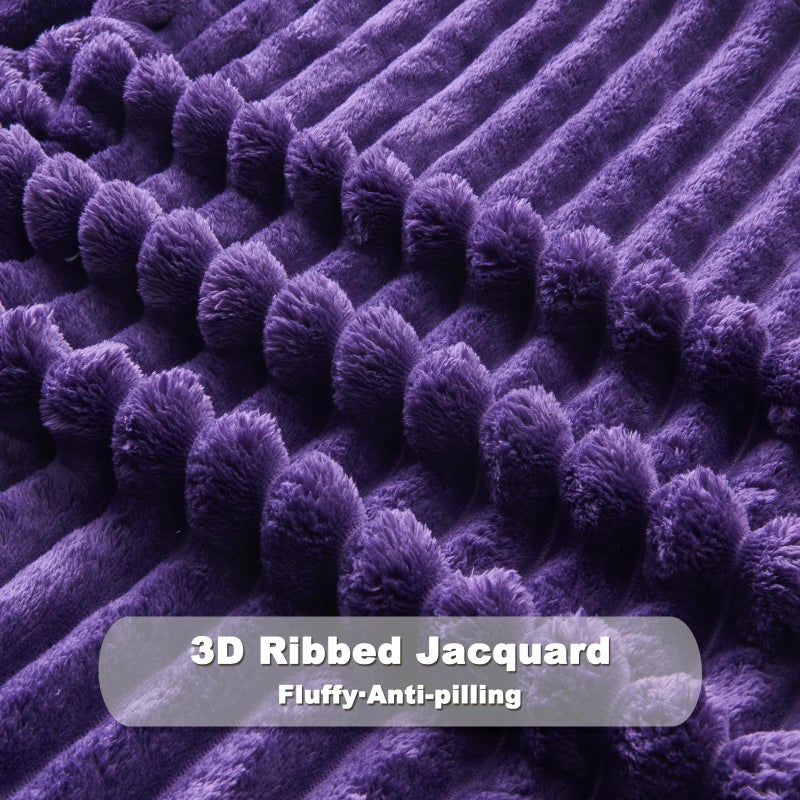 NEWCOSPLAY Super Soft King Blanket Purple Premium Silky Flannel Fleece 3D Ribbed Jacquard Lightweight Bed Blanket All Season Use (Purple Ribbed  King(90""x110"")) - Image 5