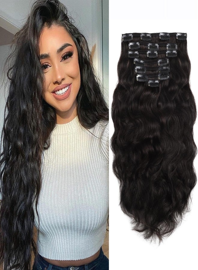 Caliee 16 inch Natural Wave Curly Clip-in Hair Extension - Full Head for Black Women - Human Hair, Real Remy, 1B/7Pcs/17Clips, 120Gram Per Set - Image 1