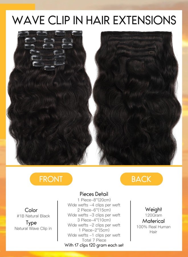 Caliee 16 inch Natural Wave Curly Clip-in Hair Extension - Full Head for Black Women - Human Hair, Real Remy, 1B/7Pcs/17Clips, 120Gram Per Set - Image 2