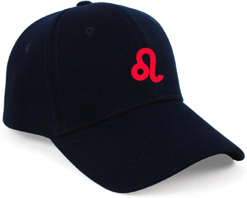 Black CAP printed with distinctive shapes, printed on your zodiac sign (LEO), in RED for unisex