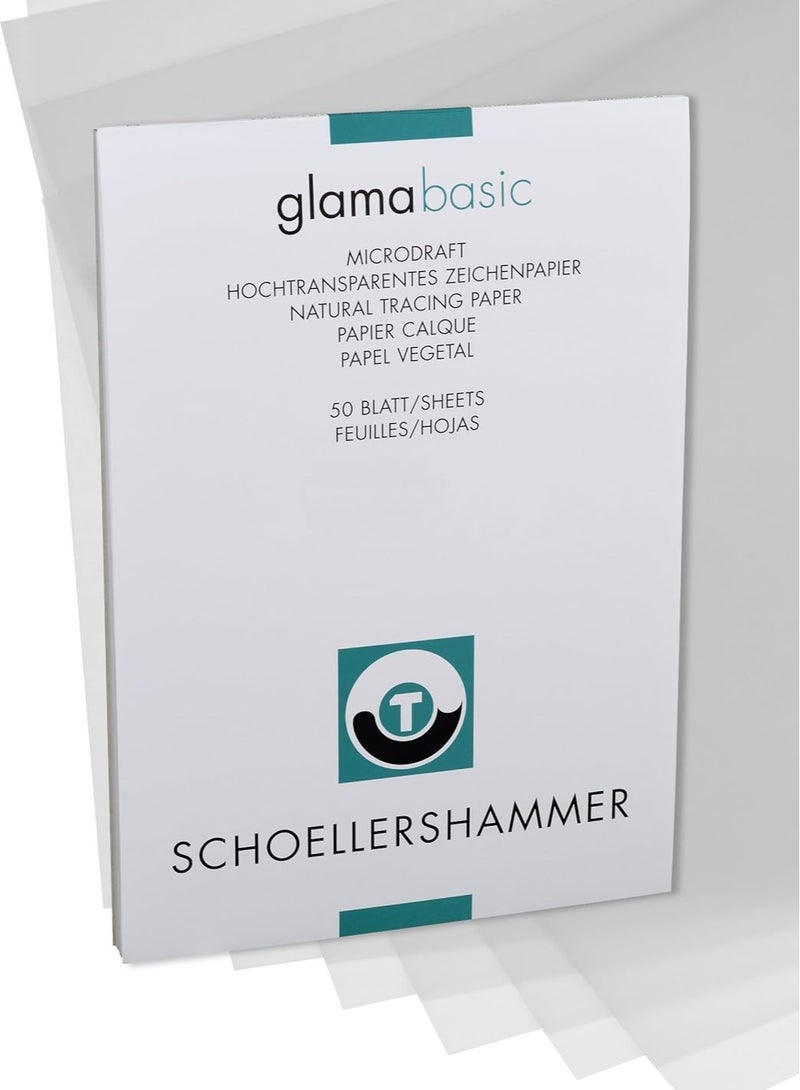 Alex Schoeller Schoellershammer GlamaBasic Tracing Paper 60 65, 60 gsm, Clear, A4, 50 Sheets, 60 65 60 gsm Clear A4 50 Sheets - Image 1