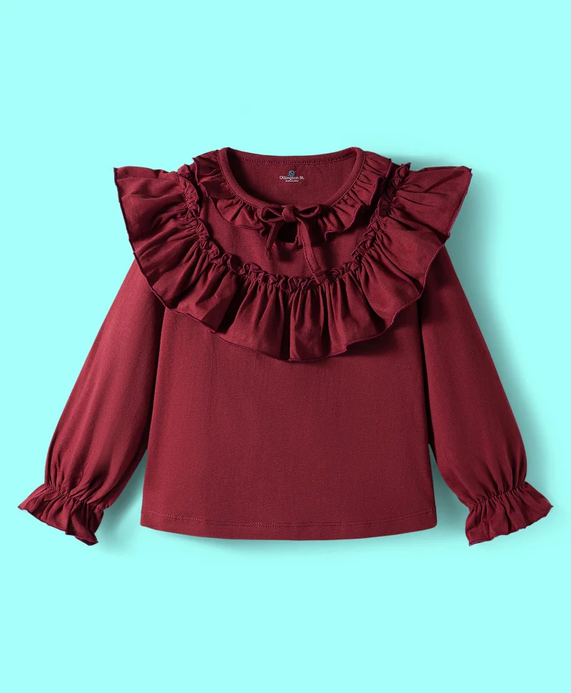 Ollington St. Ollington St. Cotton Full Sleeves Top & Printed Knit Culottes Set - Maroon & Yellow