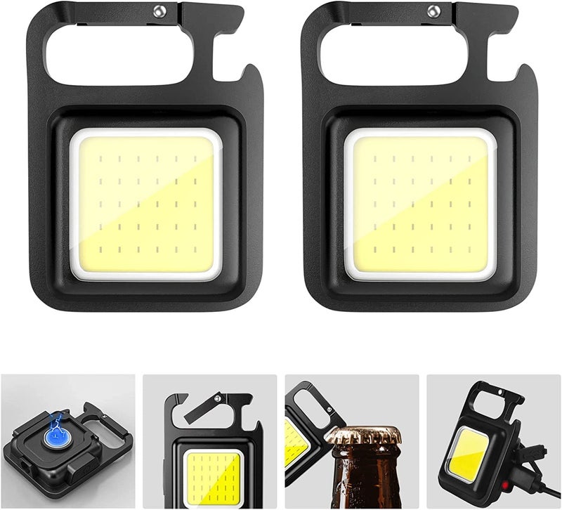 Onlinenest® Keychain Led Light 4 Hours Battery Life with Bottle Opener, Magnetic Base and Folding Bracket Mini Cob Rechargeable Emergency Light (Pack of 2) - Image 1