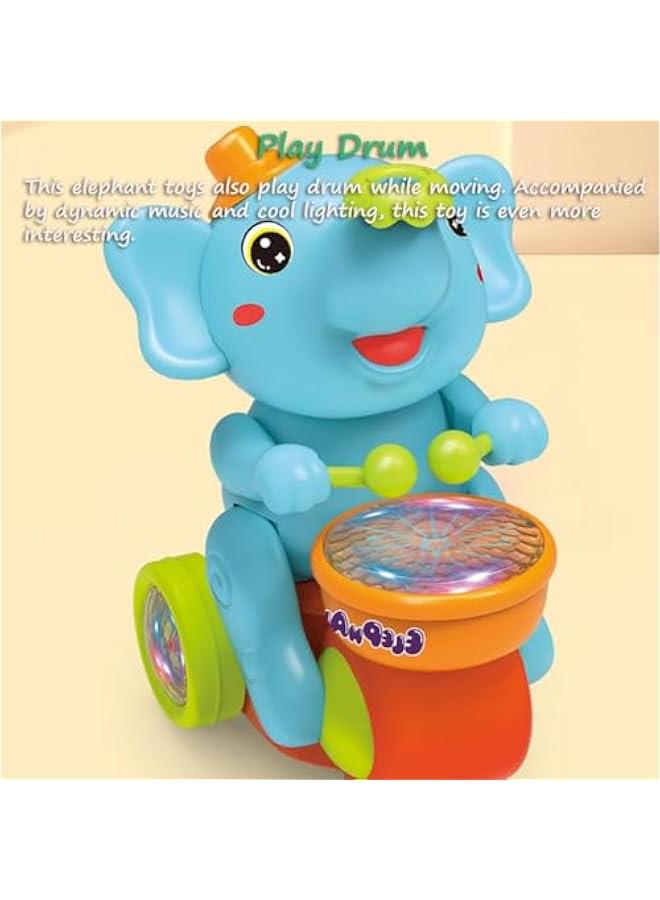Drumming Elephant Car Toy, Multifunctional Elephant Musical Toy Blow Floating Ball Toy Elephant Tricycle Toy with Universal Wheel, Lights and Music, 2 Foam Balls (Blue) - Image 5
