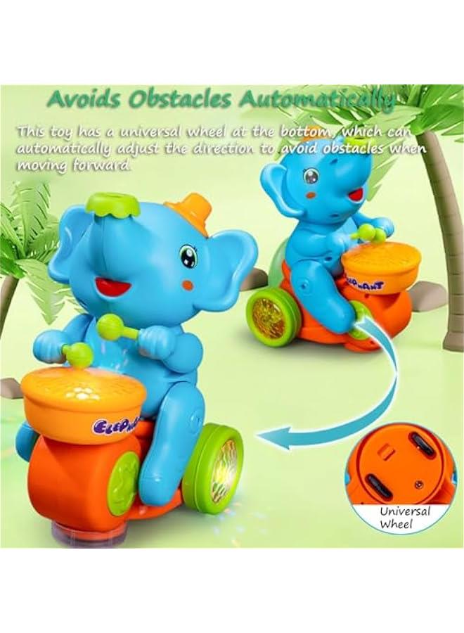 Drumming Elephant Car Toy, Multifunctional Elephant Musical Toy Blow Floating Ball Toy Elephant Tricycle Toy with Universal Wheel, Lights and Music, 2 Foam Balls (Blue) - Image 3