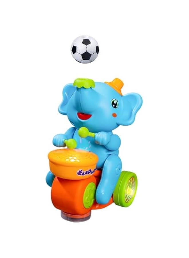Drumming Elephant Car Toy, Multifunctional Elephant Musical Toy Blow Floating Ball Toy Elephant Tricycle Toy with Universal Wheel, Lights and Music, 2 Foam Balls (Blue) - Image 1