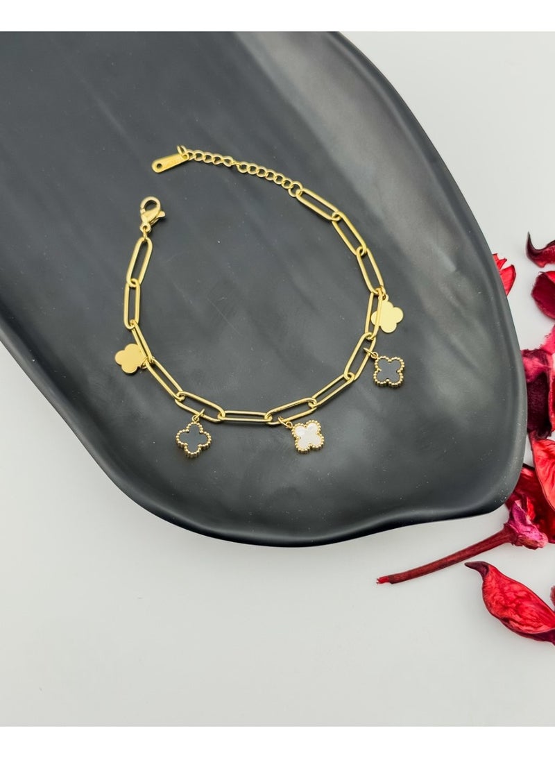 Gold Stainless Steel Bracelet for Women – Elegant Waterproof Anti-Tarnish Adjustable Fashion Bangle Jewelry Gift for Girls & Ladies