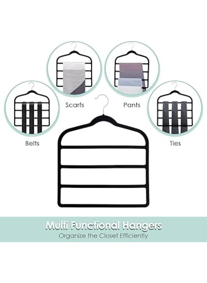 4 Pack Velvet Hangers, Space Saving Non Slip Pant Velvet Hangers, Black Velvet Hangers, Multi Layer Clothes Hangers, Closet Organizer, for Pants, Jeans, Trousers, Scarf, Tie, Towel - Image 3