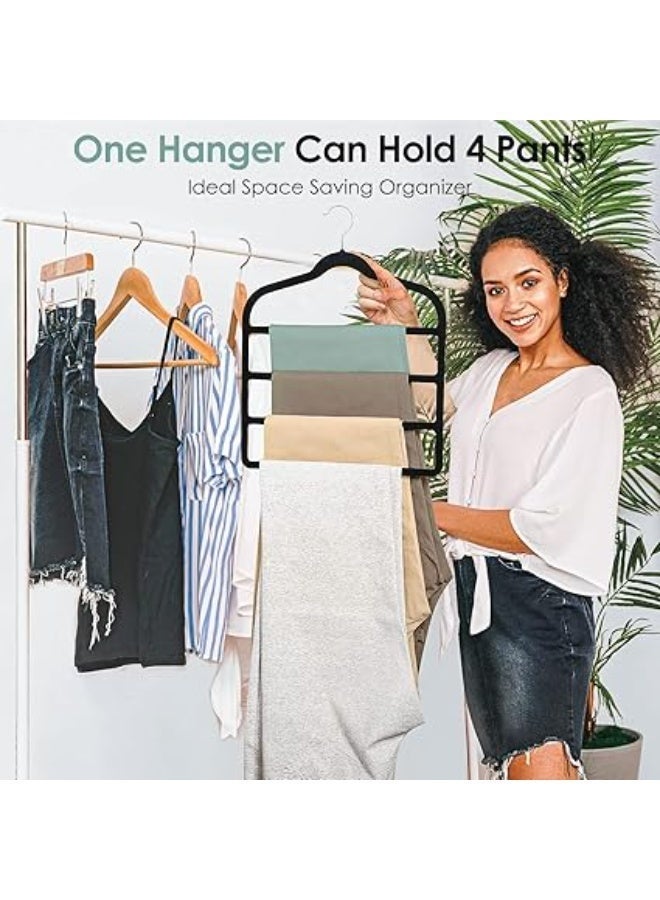 4 Pack Velvet Hangers, Space Saving Non Slip Pant Velvet Hangers, Black Velvet Hangers, Multi Layer Clothes Hangers, Closet Organizer, for Pants, Jeans, Trousers, Scarf, Tie, Towel - Image 5