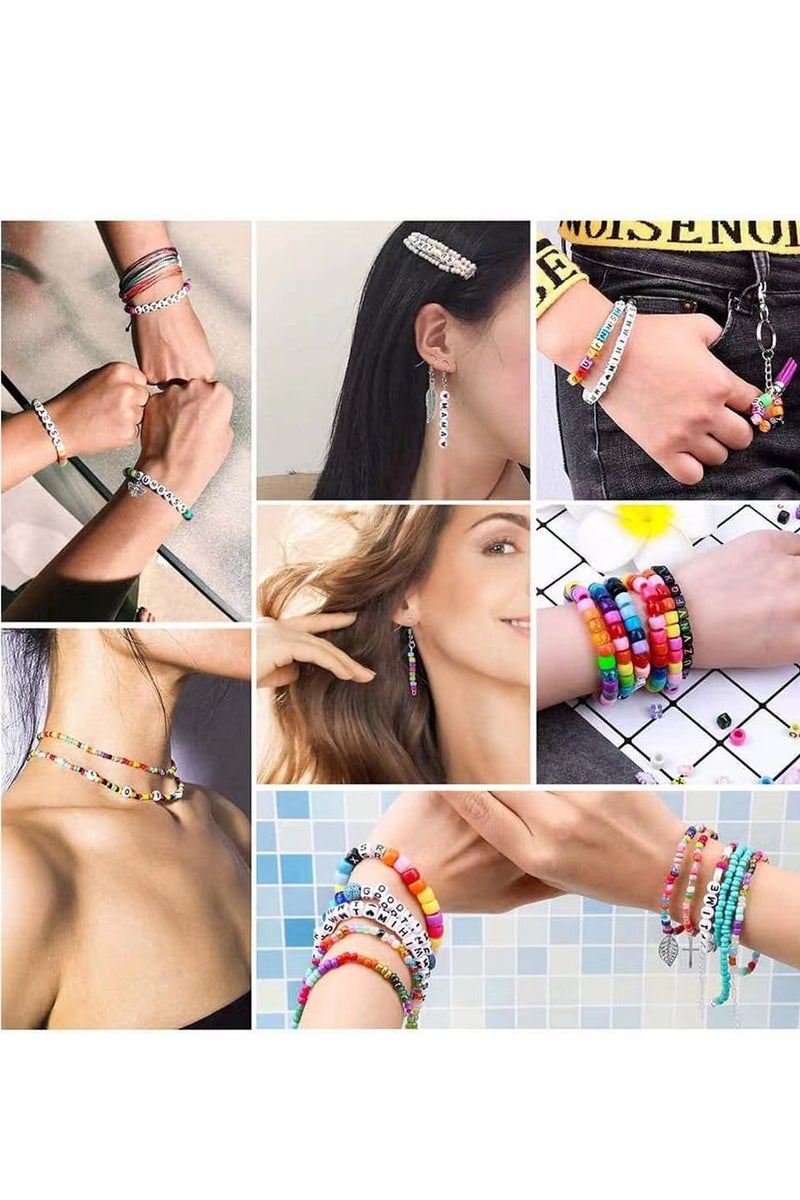 Beads Bracelet Making Kit for Beginners, 12000pcs 24 Colors Polymer Flat Round Clay Beads Kit with 800pcs Letter Beads, Pendant Charms and Elastic Strings for Crafts - Image 3