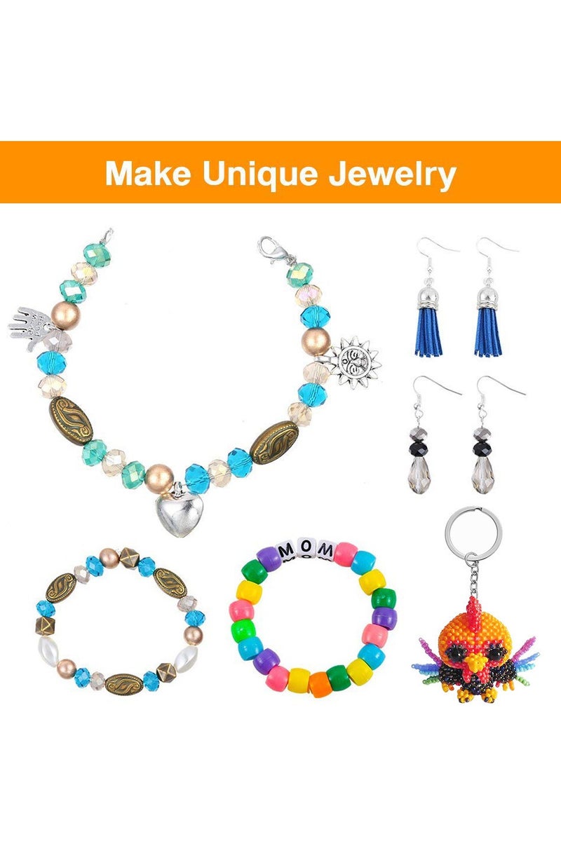 Beads Bracelet Making Kit for Beginners, 12000pcs 24 Colors Polymer Flat Round Clay Beads Kit with 800pcs Letter Beads, Pendant Charms and Elastic Strings for Crafts - Image 4