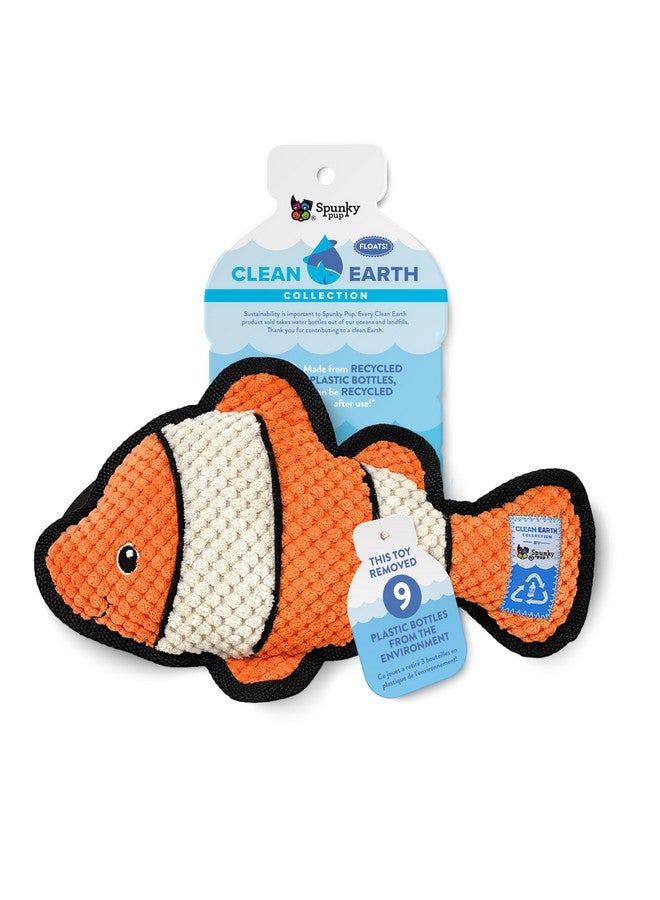 Spunky pup Clean Earth Plush Dog Toy with Squeaker - Recycled, Eco-Friendly, Floats for Beach, Lake, Pool - Clownfish